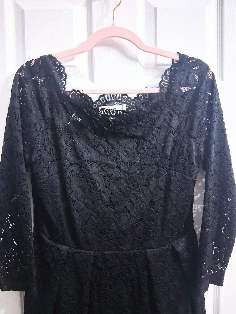 Missmay Romantic Black Lace Dress Midi Long Sleeve - Picture 5 of 13